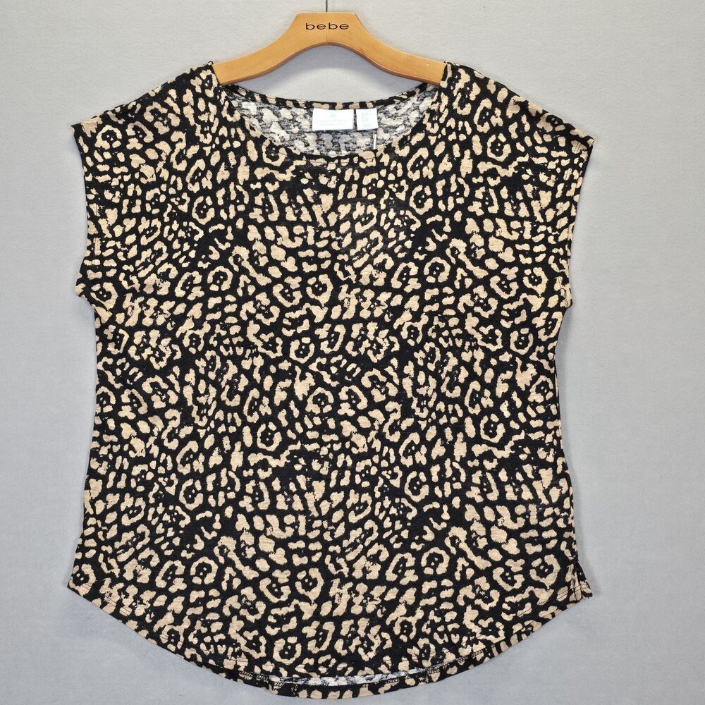 Cynthia Rowley 100% Linen Leopard Print Top Women’s Short Sleeve Tee Size XL